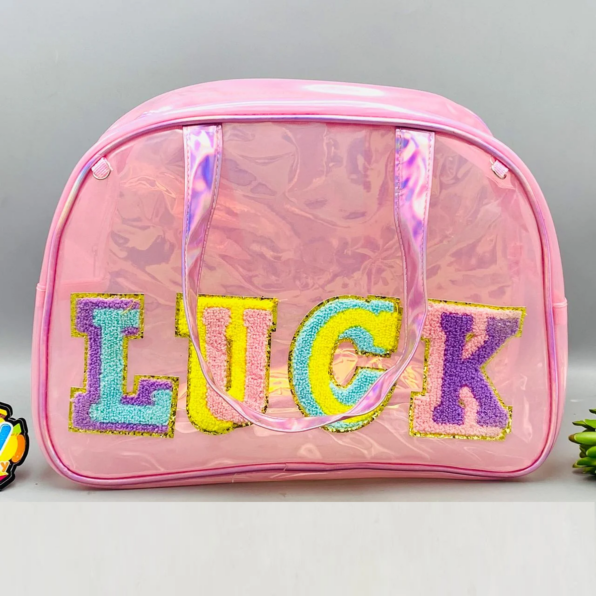 Premium Holographic Pink Chenille Duffle Bag