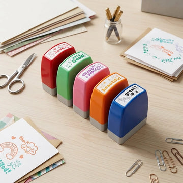 5Pcs Self Inking Kids Greeting Stamp Set