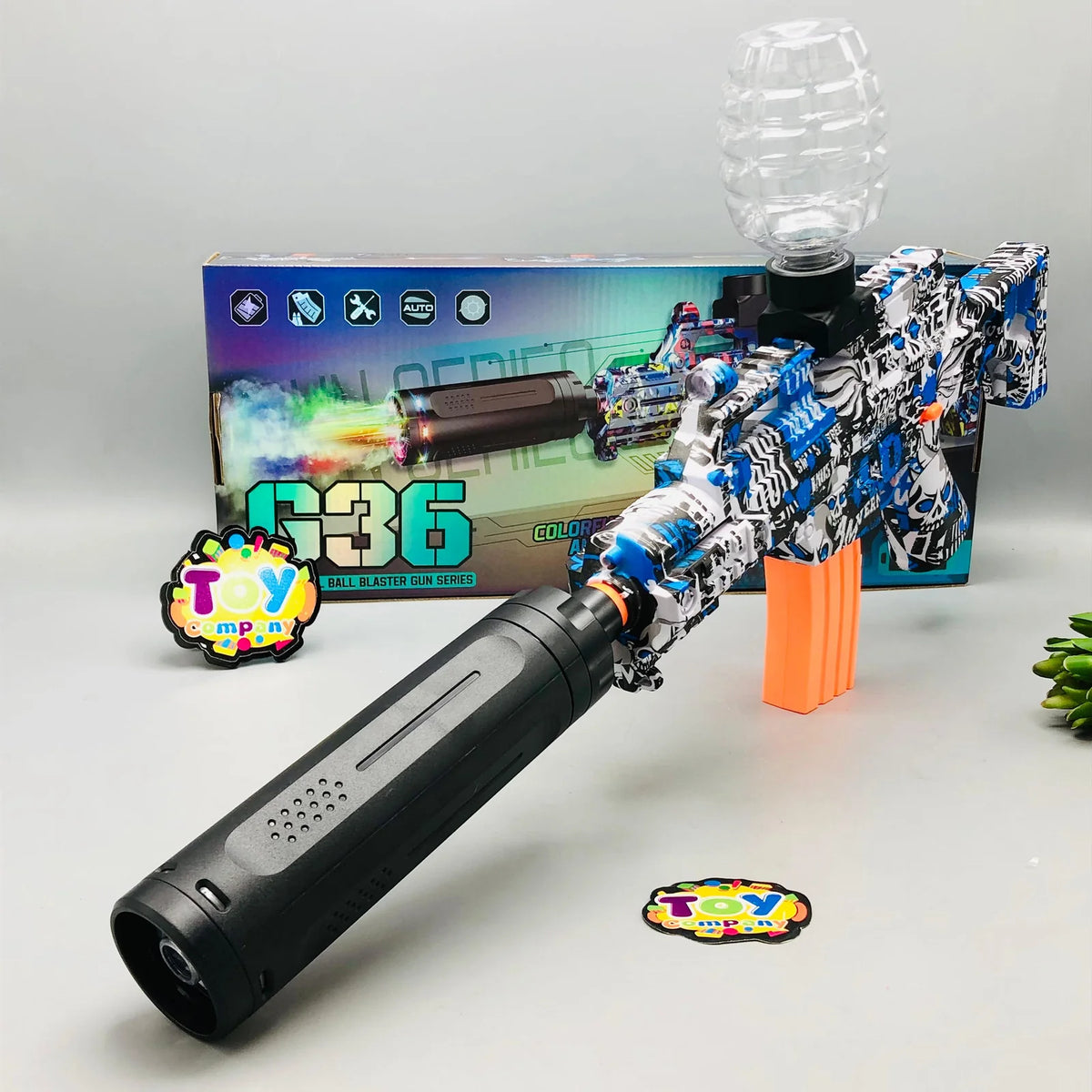 7.4V Electric G36 Gel Blaster Gun with Smoke Muffler, Automatic Shooting Toy Gun with LED Lights for Kids & Teens