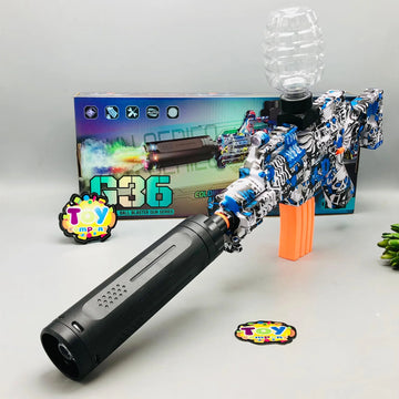 7.4V Electric G36 Gel Blaster Gun with Smoke Muffler, Automatic Shooting Toy Gun with LED Lights for Kids & Teens