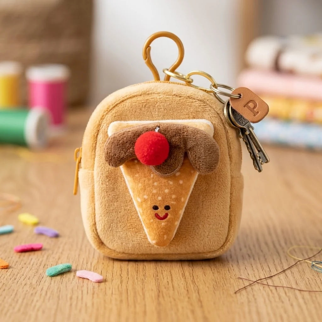 1Pc Premium Plush Dessert Slice Keychain Coin Pouch
