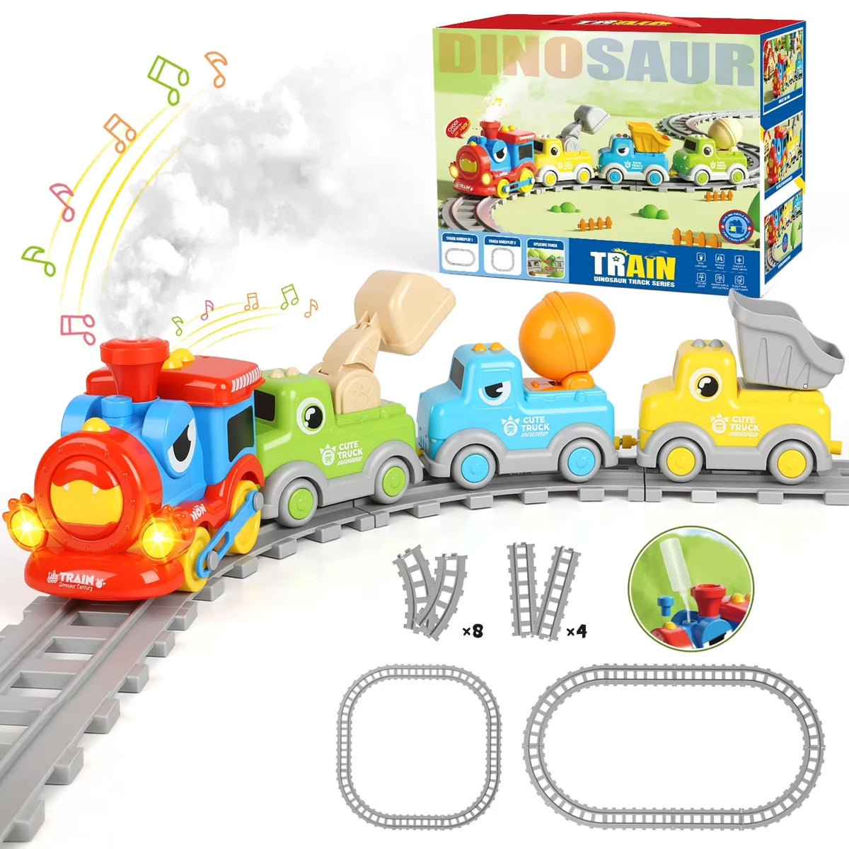 17Pcs Kids Dinosaur Train track Set With Smoke
