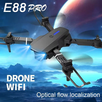 E88 Pro 2.4GHz HD Camera Drone with Dual Camera, Remote & App Control, Foldable RC Quadcopter with LED Lights for Ages 14+