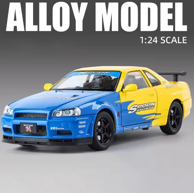 1:24 Diecast Nissan Skyline GTR-R34 Modified Model Car