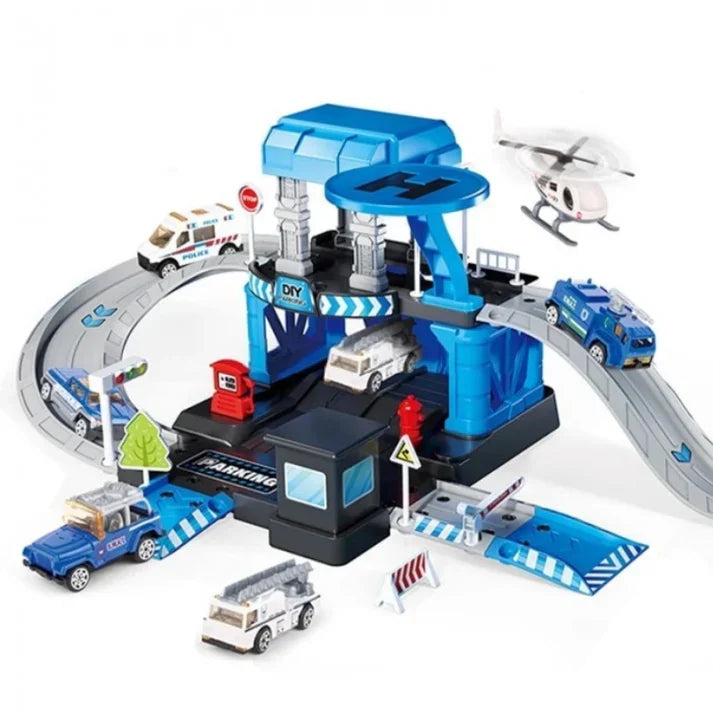 47Pcs DIY Manual Police Parking Lot Track Set