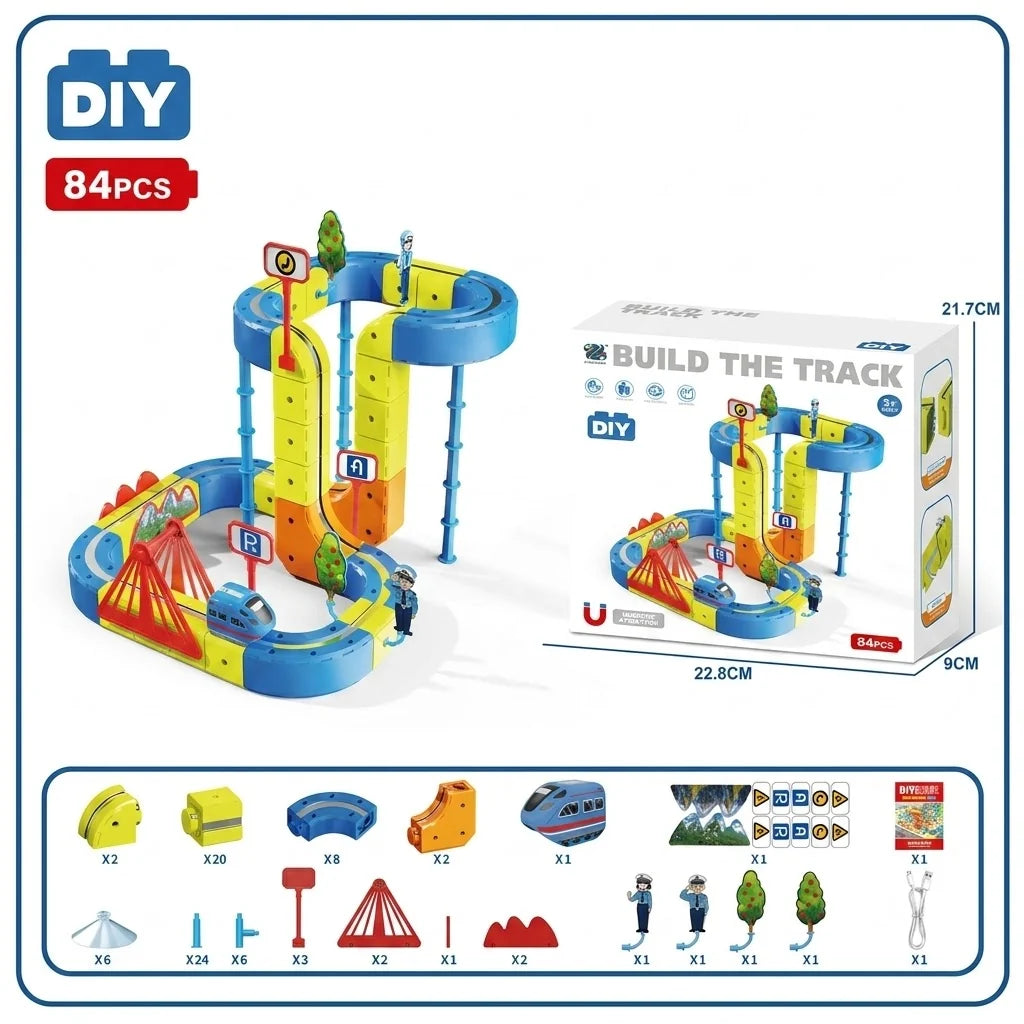 84Pcs DIY Magnetic Police Levitation Train Track Set