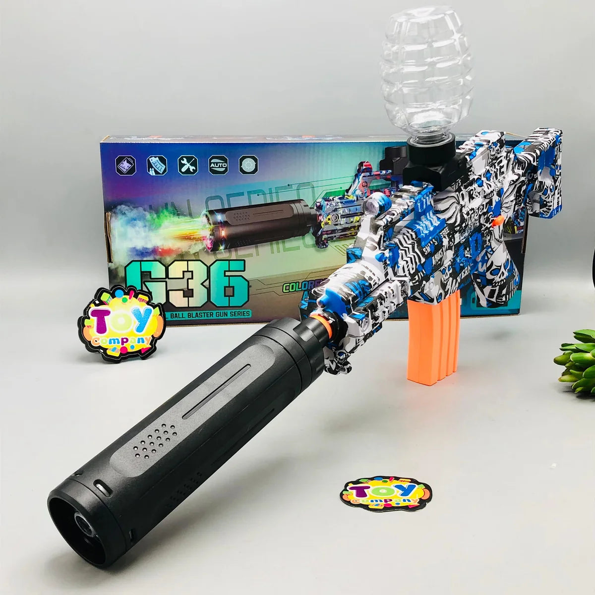 7.4V Electric G36 Gel Blaster Gun with Smoke Muffler, Automatic Shooting Toy Gun with LED Lights for Kids & Teens