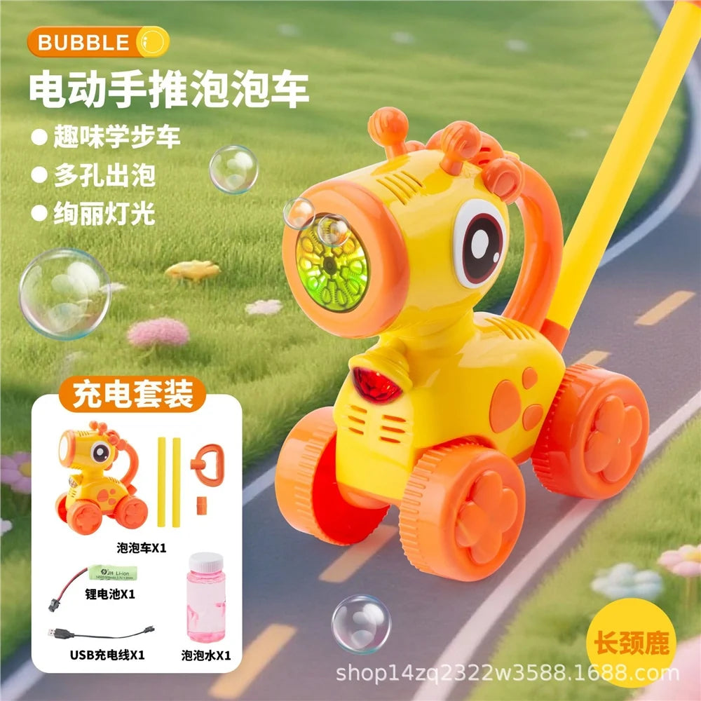 Rechargeable Giraffe Pull Along Colorful Bubble Machine
