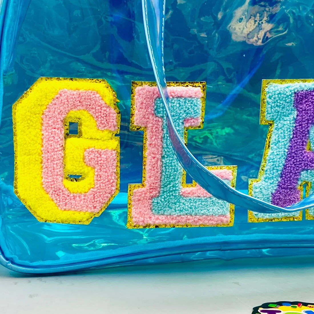 Premium Holographic Blue Chenille Duffle Bag