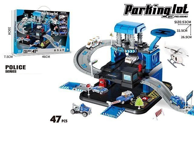 47Pcs DIY Manual Police Parking Lot Track Set