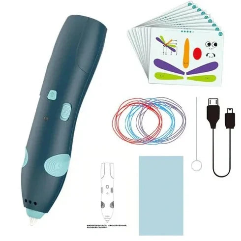 Rechargeable 3D Drawing pen with 3 wires & Multiple Drawing cards!