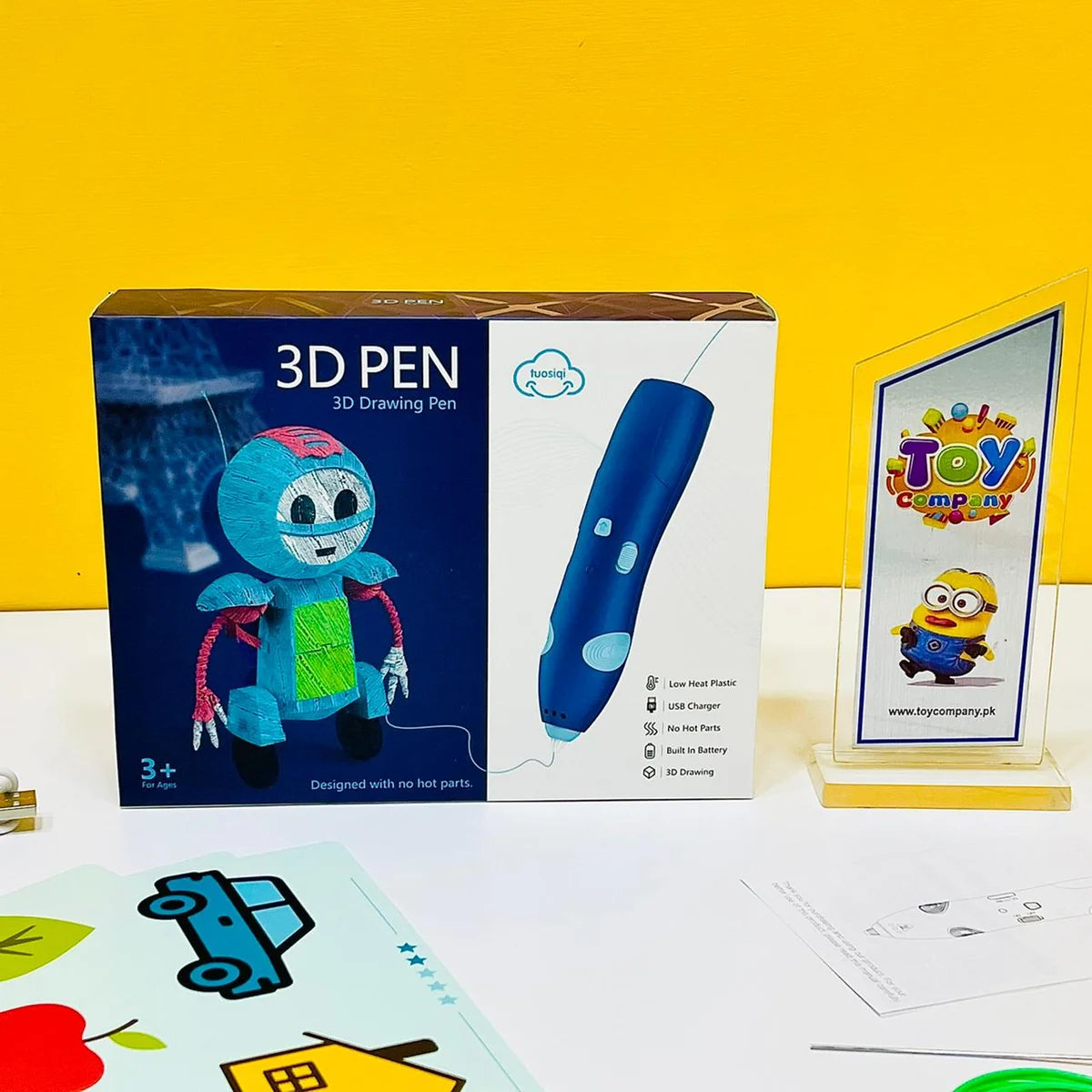 Rechargeable 3D Drawing pen with 3 wires & Multiple Drawing cards!