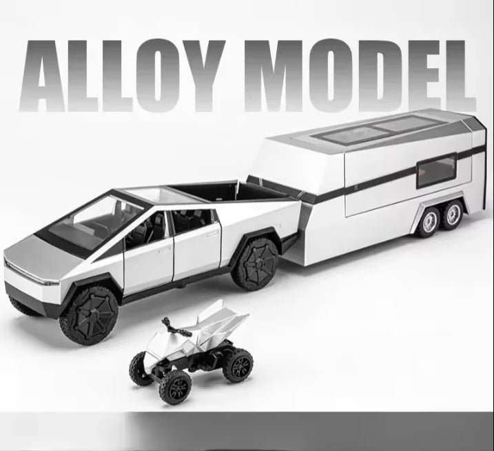 1:24 Diecast Tesla Pickup Truck Model With Trailer