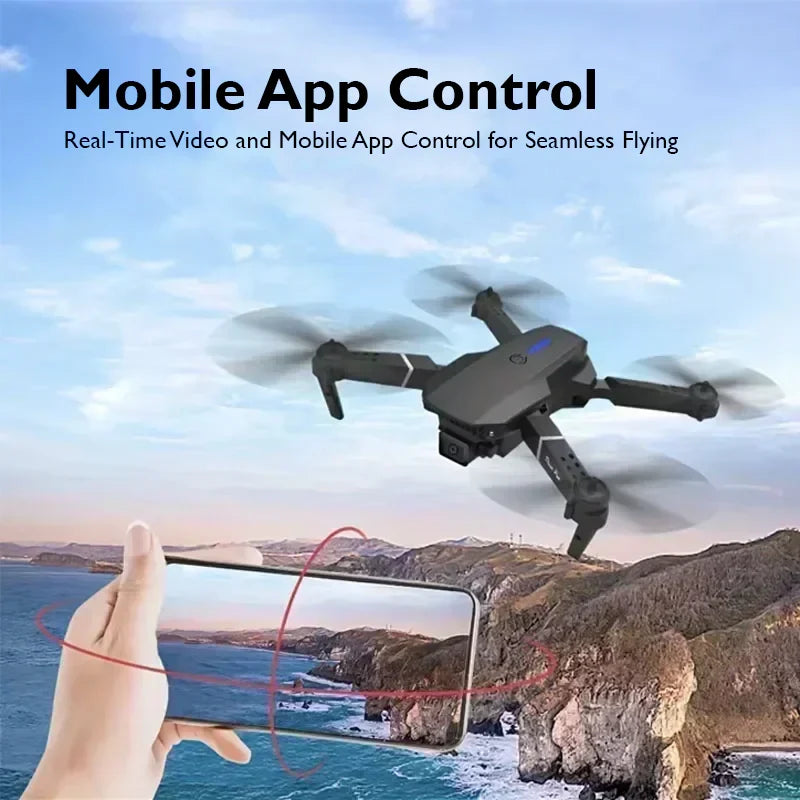 E88 Pro 2.4GHz HD Camera Drone with Dual Camera, Remote & App Control, Foldable RC Quadcopter with LED Lights for Ages 14+