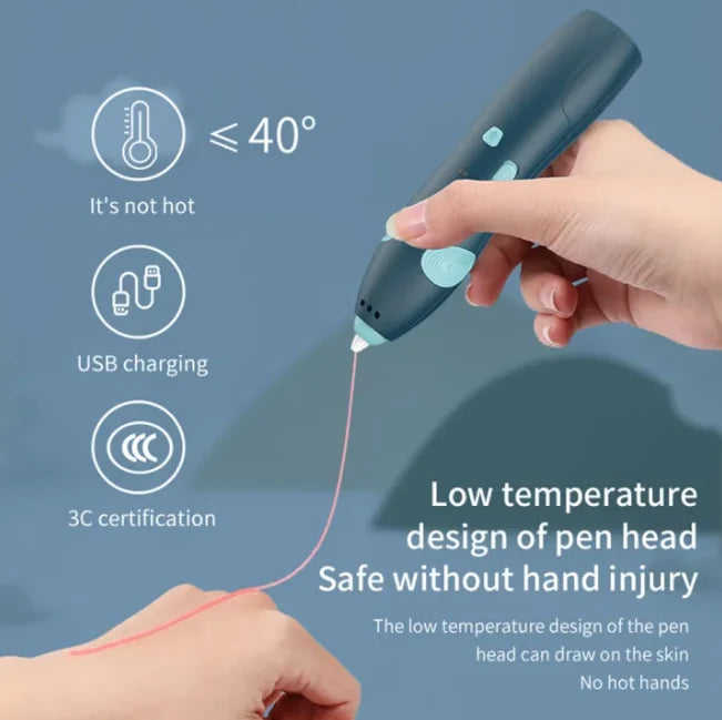 Rechargeable 3D Drawing pen with 3 wires & Multiple Drawing cards!