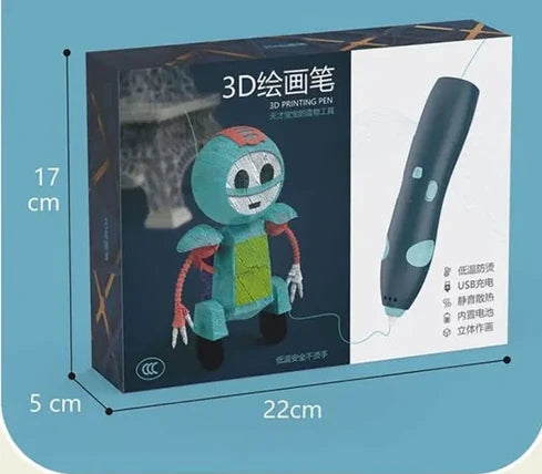 Rechargeable 3D Drawing pen with 3 wires & Multiple Drawing cards!