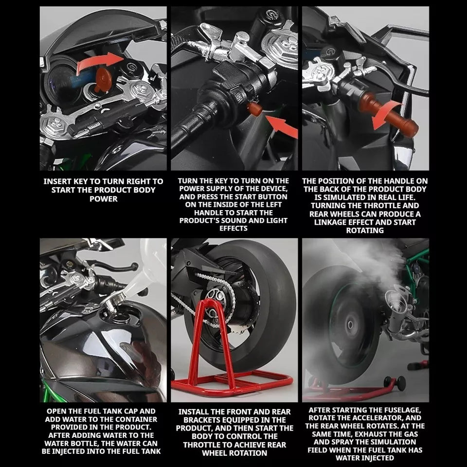 1:6 Diecast Kawasaki Ninja H2R Bootable Spray Bike