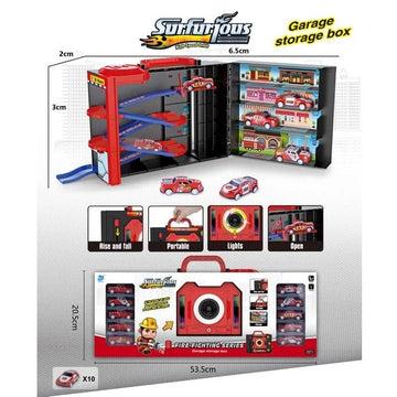 Fire Fighting Orbit Track & Garage Storage Box - 10Pcs Cars