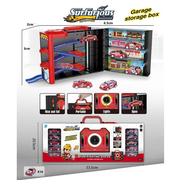 Fire Fighting Orbit Track & Garage Storage Box - 10Pcs Cars