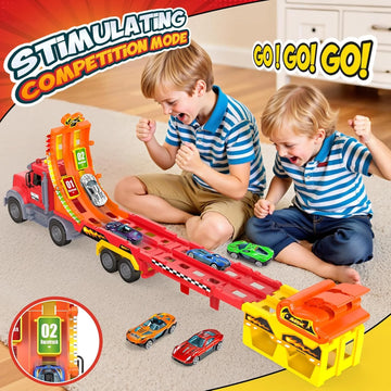 2in1 Ejection Foldable Truck Track Set - 2Pcs Alloy Cars