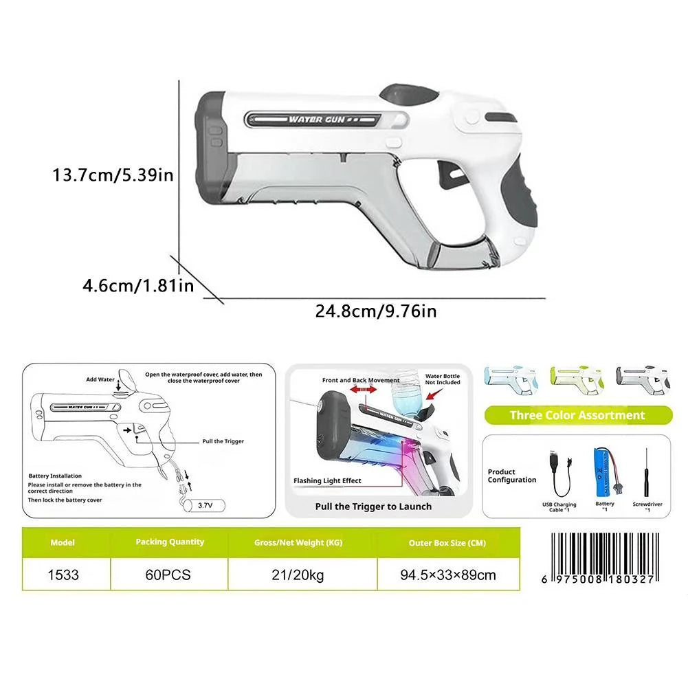 Electric Transparent Water Shoot Firing Gun With Lights