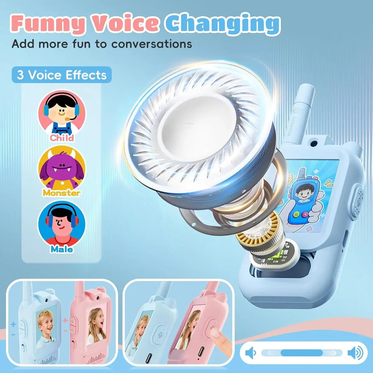2Pcs Rechargeable Kids Video Walkie Talkie - HDc Camera
